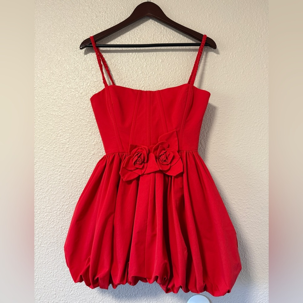 NWOT AKNVAS Anais Red Bubble Mini Dress Floral Birthday Party Holiday Dress 2 - Picture 2 of 7